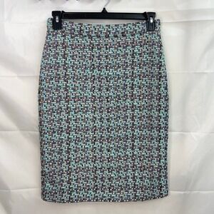 NEW Gracia women's tweed knit turquoise multicolor lined zip pencil skirt medium